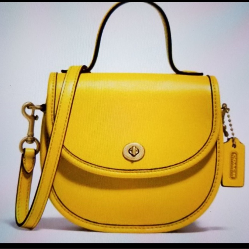 Coach Yellow mini saddle  top handle crossbody bag